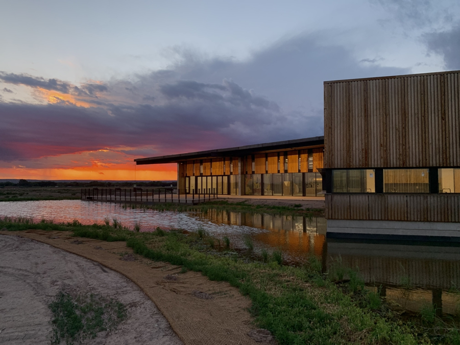 The Valle de Oro National Wildlife Refuge visitor center at sunset. 
