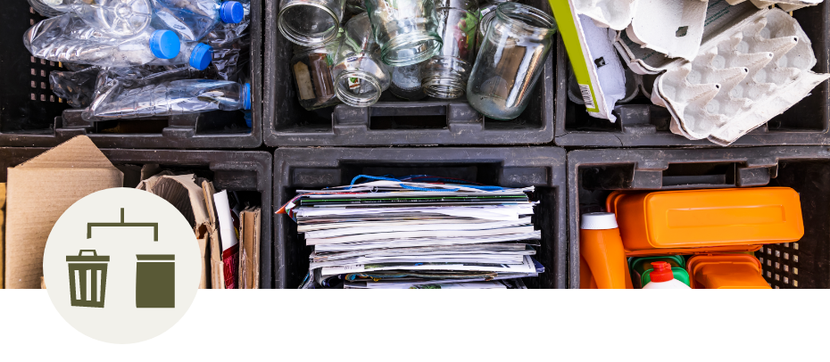 Recyclable items sorted into crates