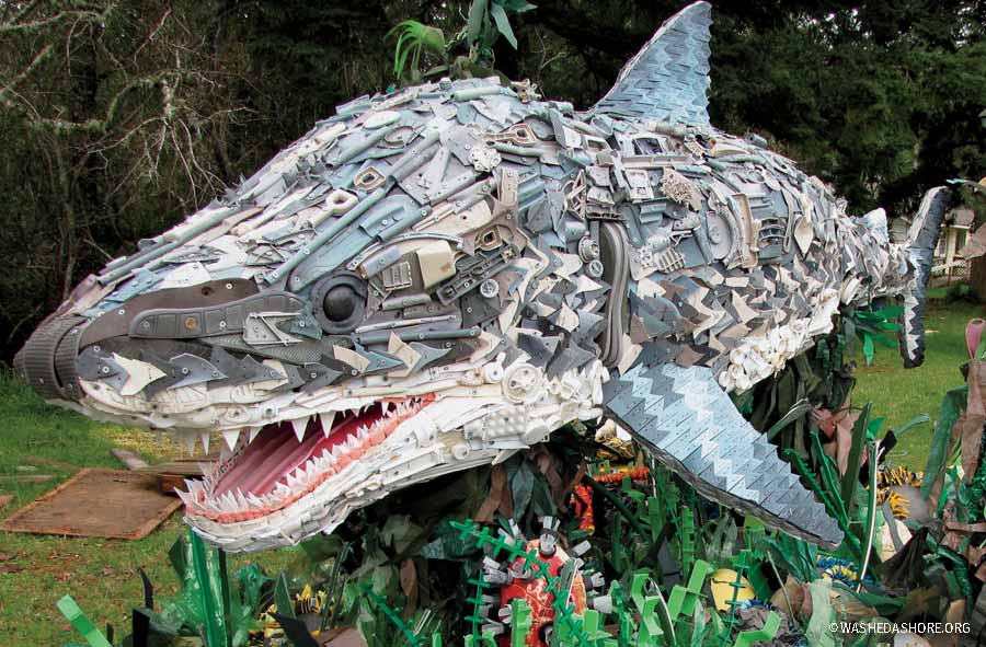 Plastic sculpture of Chompers the shark