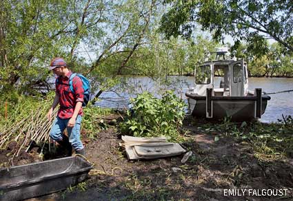 Oil spill worker plants trees